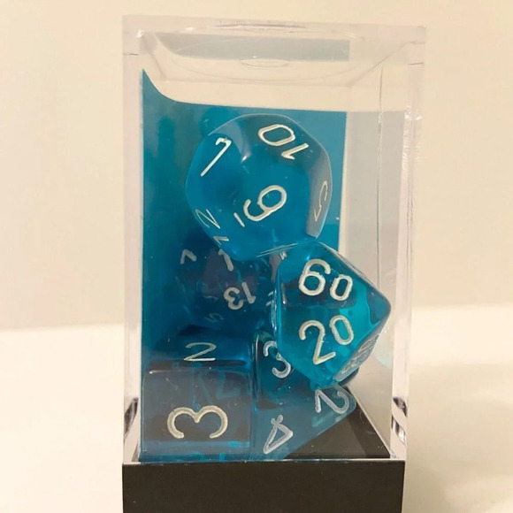 Chessex 7 Polyhedral Dice  Set Translucent Teal White CHX 23015 Cracked Case - Picture 2 of 11